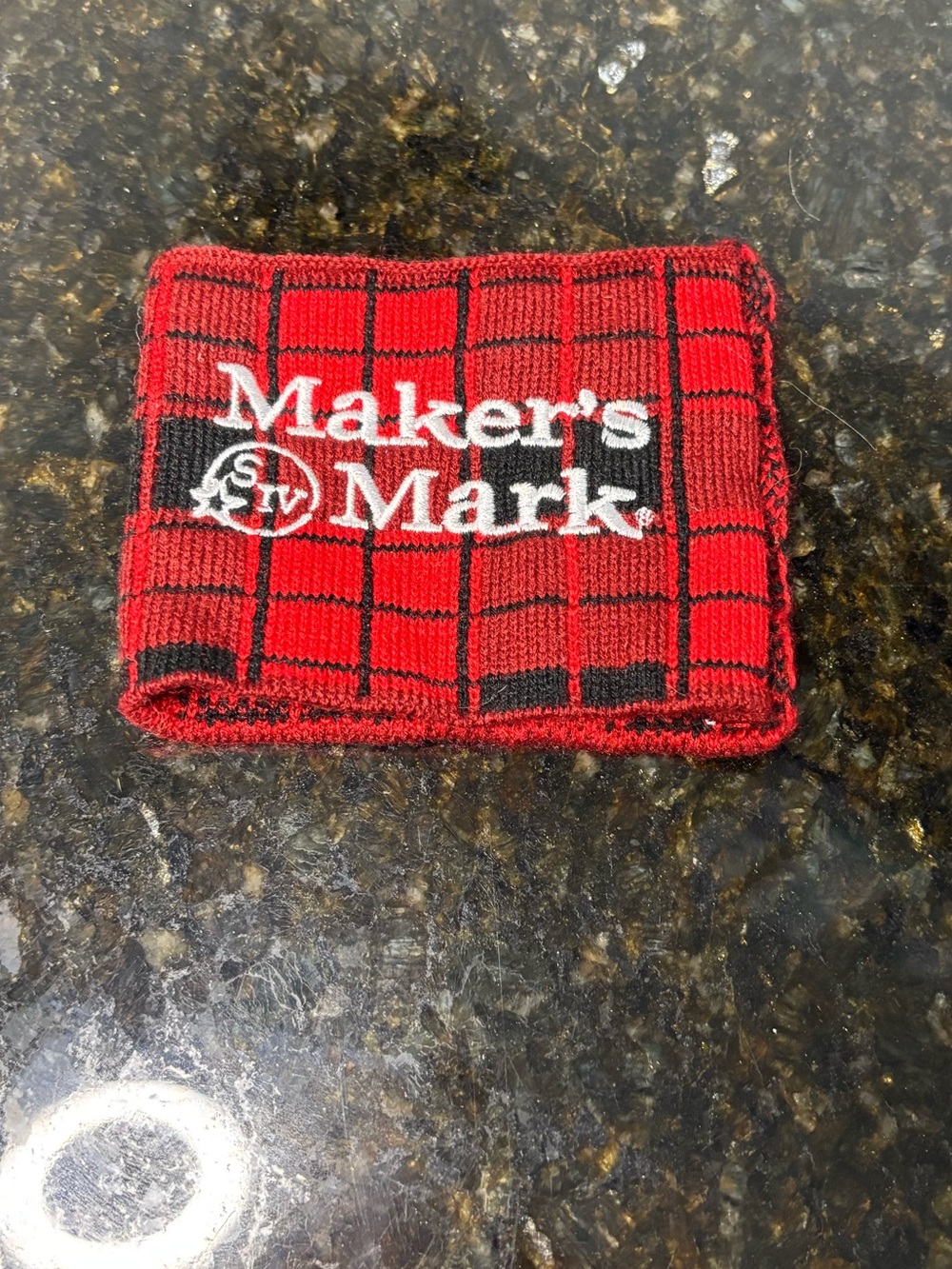 MAKER’S MARK Red Plaid Flannel Open Ended Coozie Drink Holder